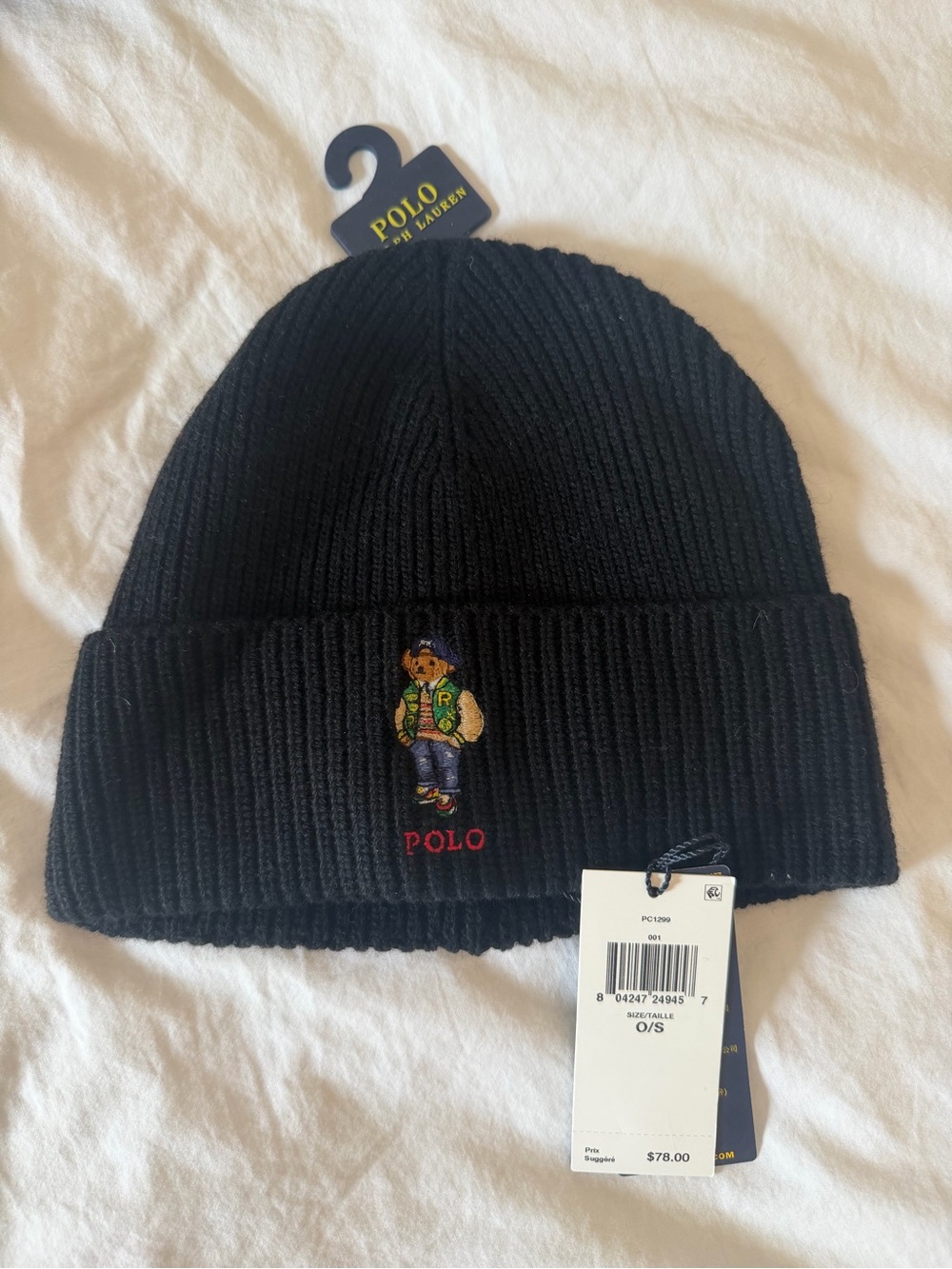 Polo by Ralph Lauren Black Knit Bear Cuffed Beanie